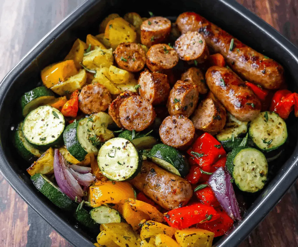 Easy Air Fryer Chicken Sausage and Veggies in 10 Minutes