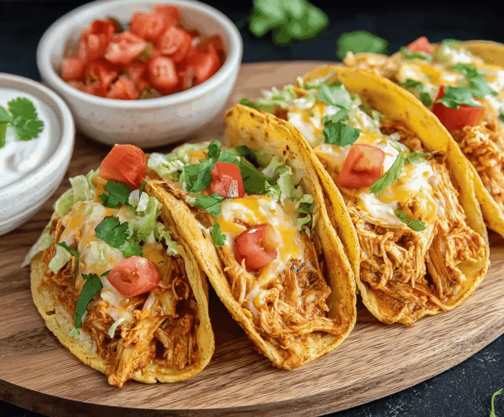 Easy Slow Cooker Queso Chicken Tacos Recipe