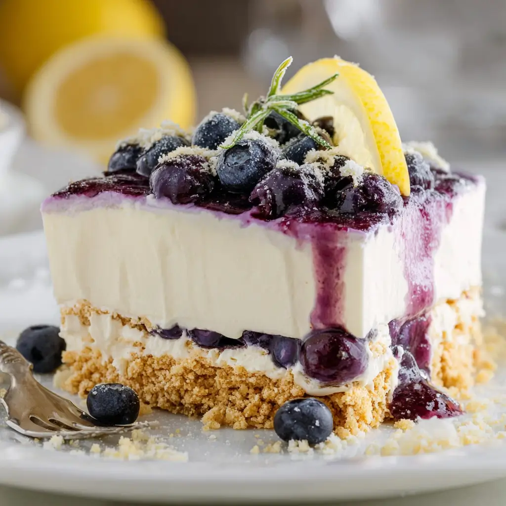 No-Bake Lemon Blueberry Dessert Cake