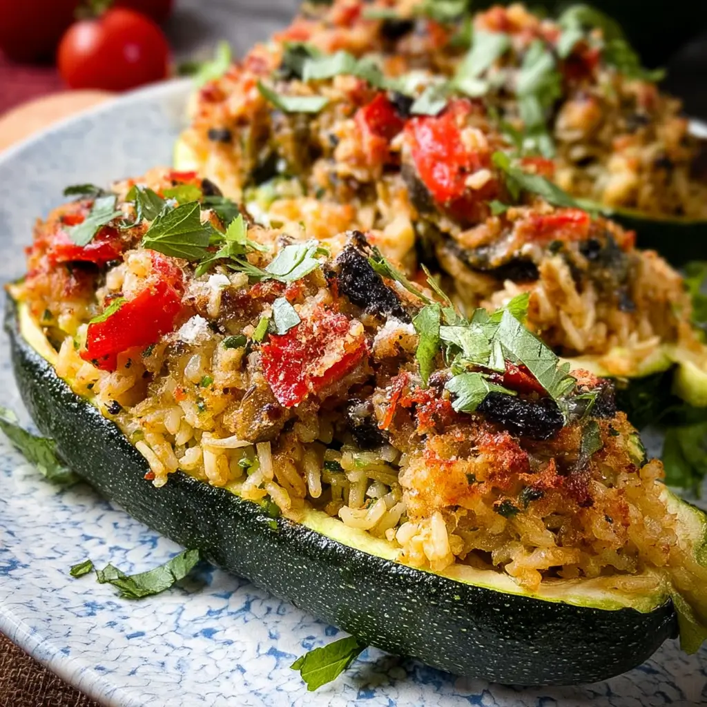 Vegetarian Stuffed Zucchini Boats With Rice