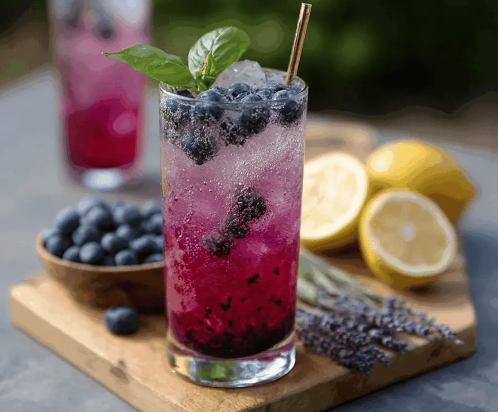 Blueberry Basil Lemon Lavender Mocktail