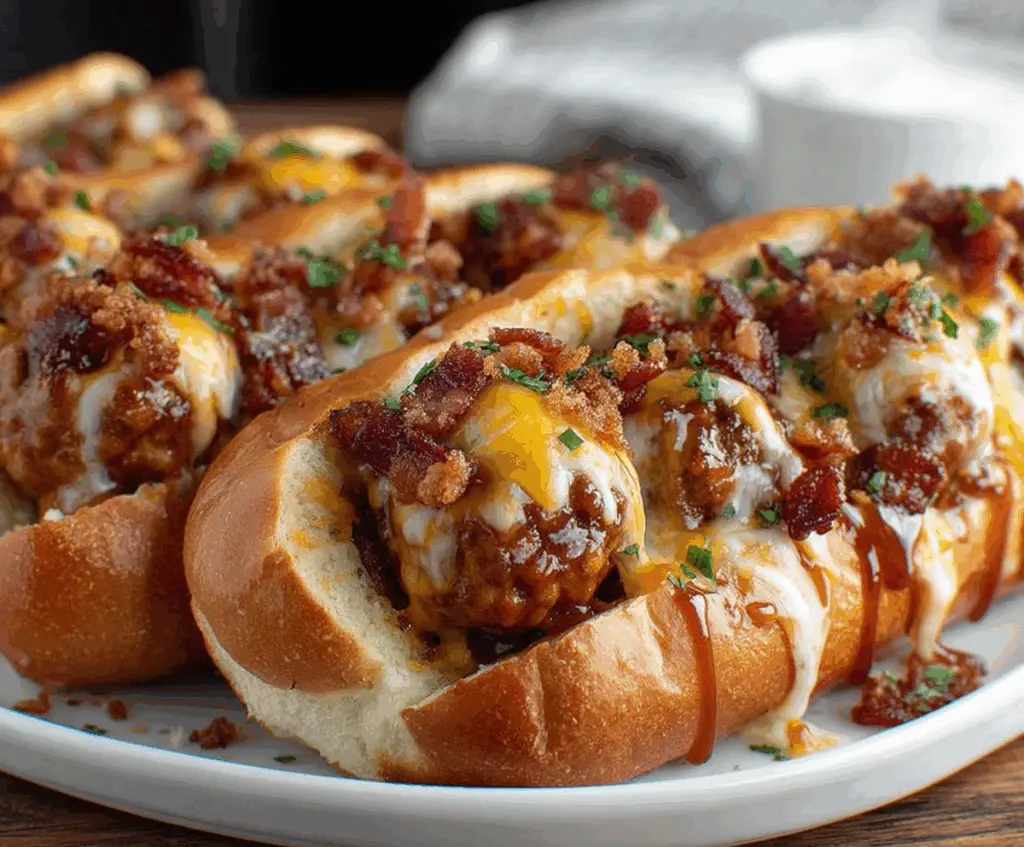 Bourbon BBQ Bacon Cheeseburger Meatball Subs