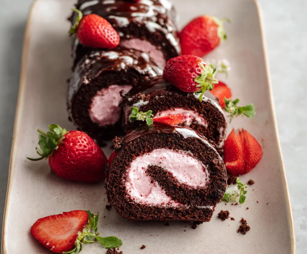 Chocolate Rolls with Strawberry Cream Cheese Frosting