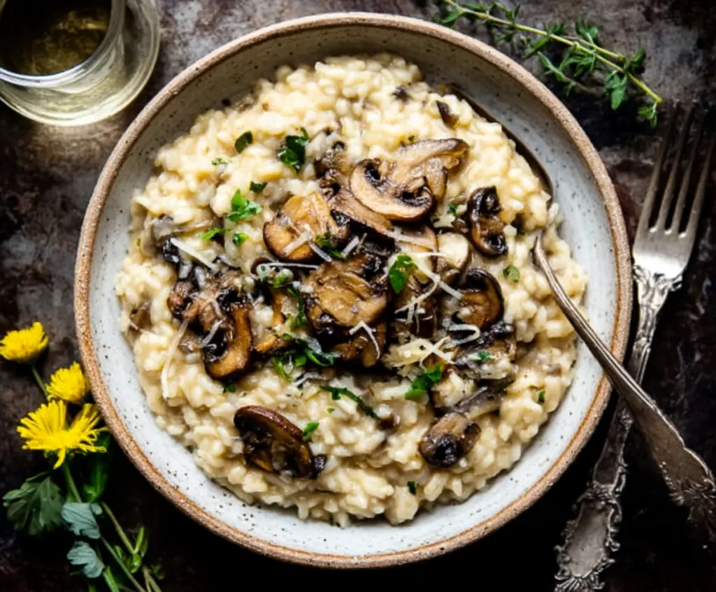 Creamy Mushroom Risotto, Romantic Dinner for Two