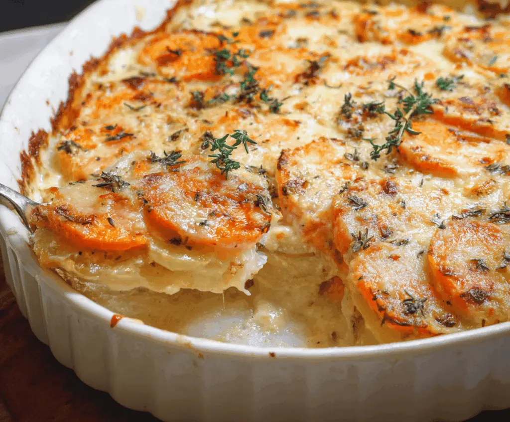 Easy and Sweet Potato Gratin with Cream and Thyme