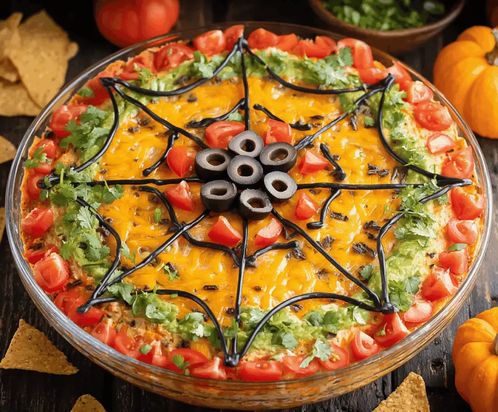 Halloween Spiderweb Layered Taco Dip