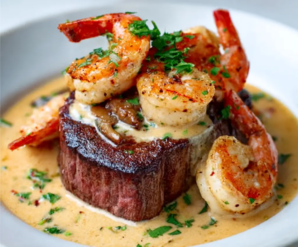 Indulge in Filet Mignon with Shrimp and Lobster Cream Sauce