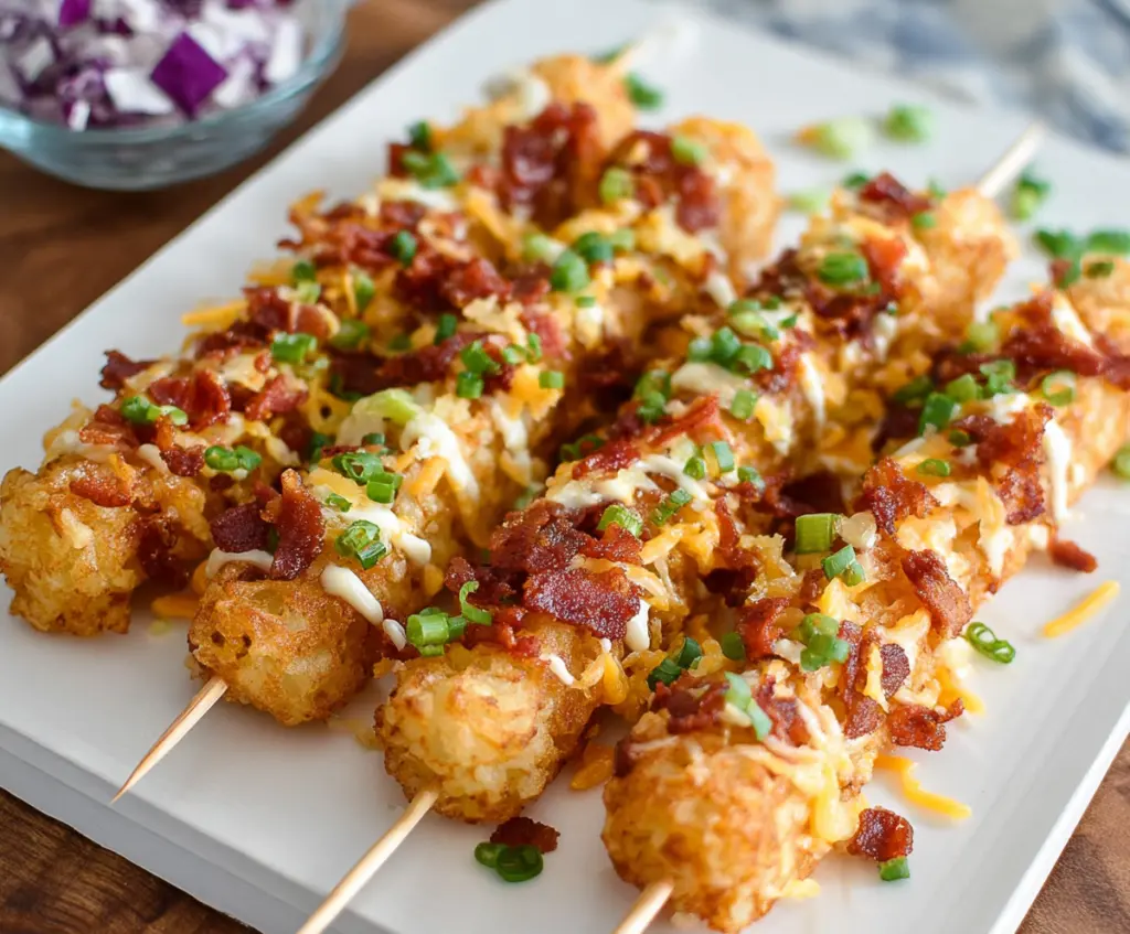 Loaded Tater Tot Skewers