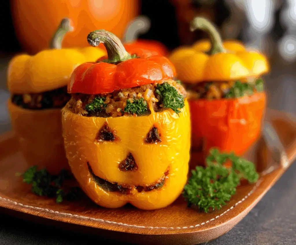 Mini Jack-O’-Lantern Stuffed Peppers