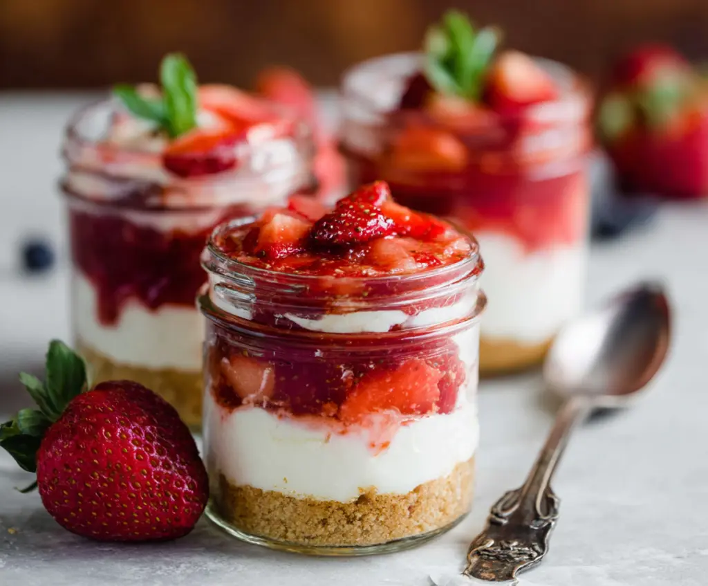 No-Bake Strawberry Cheesecake Jars