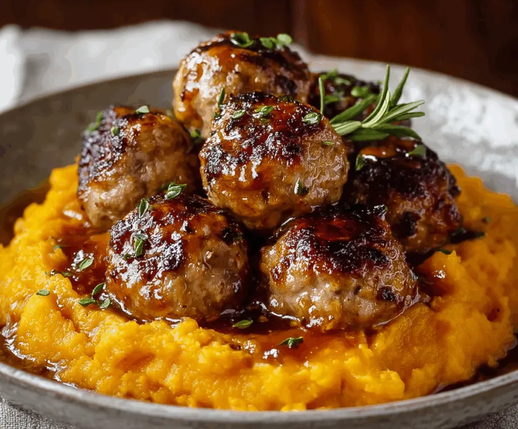 Pork Meatballs with Sweet Potato Mash