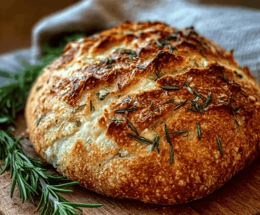 Rustic No-Knead Rosemary Garlic Bread