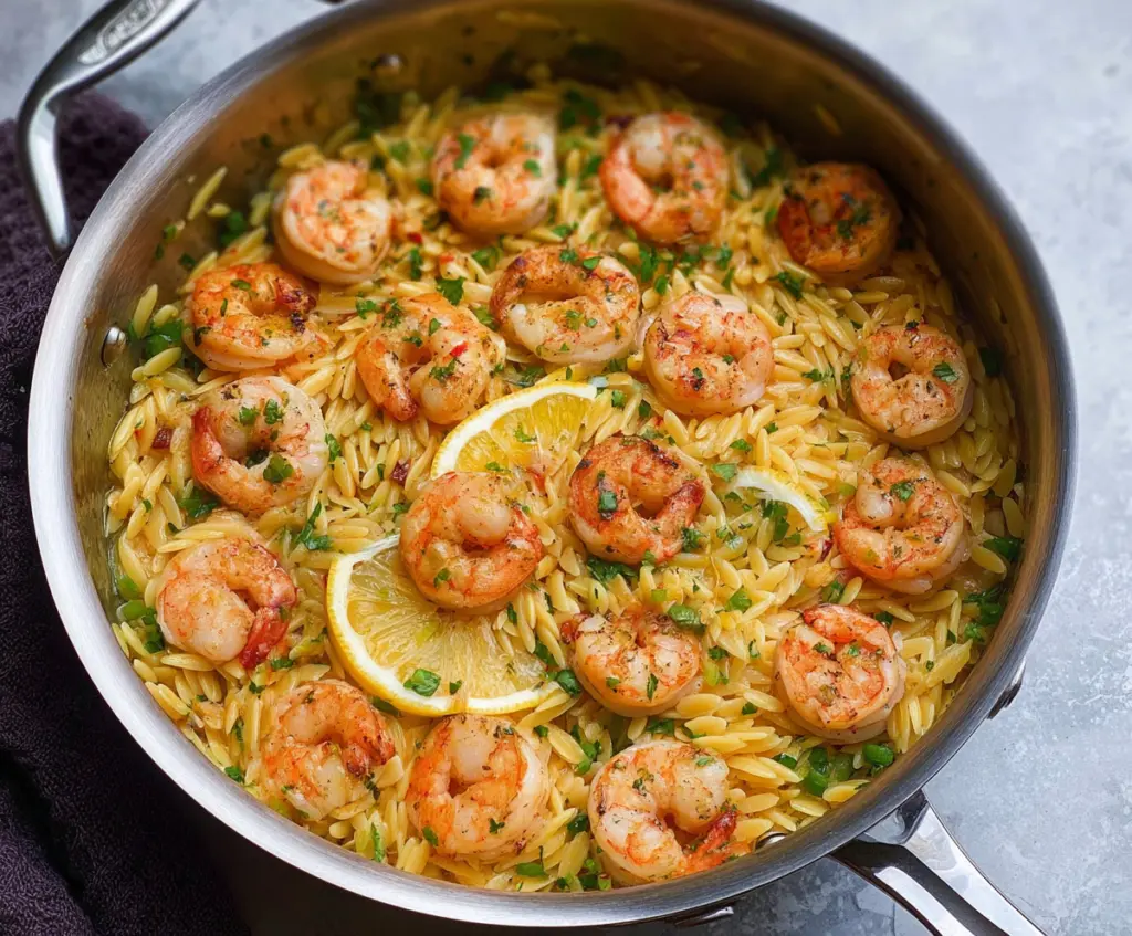 Shrimp Orzo In Lemon Garlic Sauce