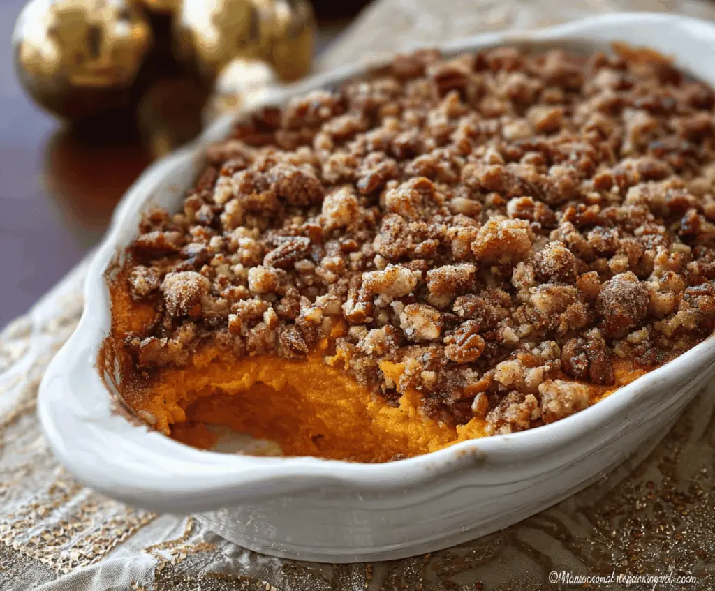 Sweet Potato Casserole with Pecan Streusel for Thanksgiving