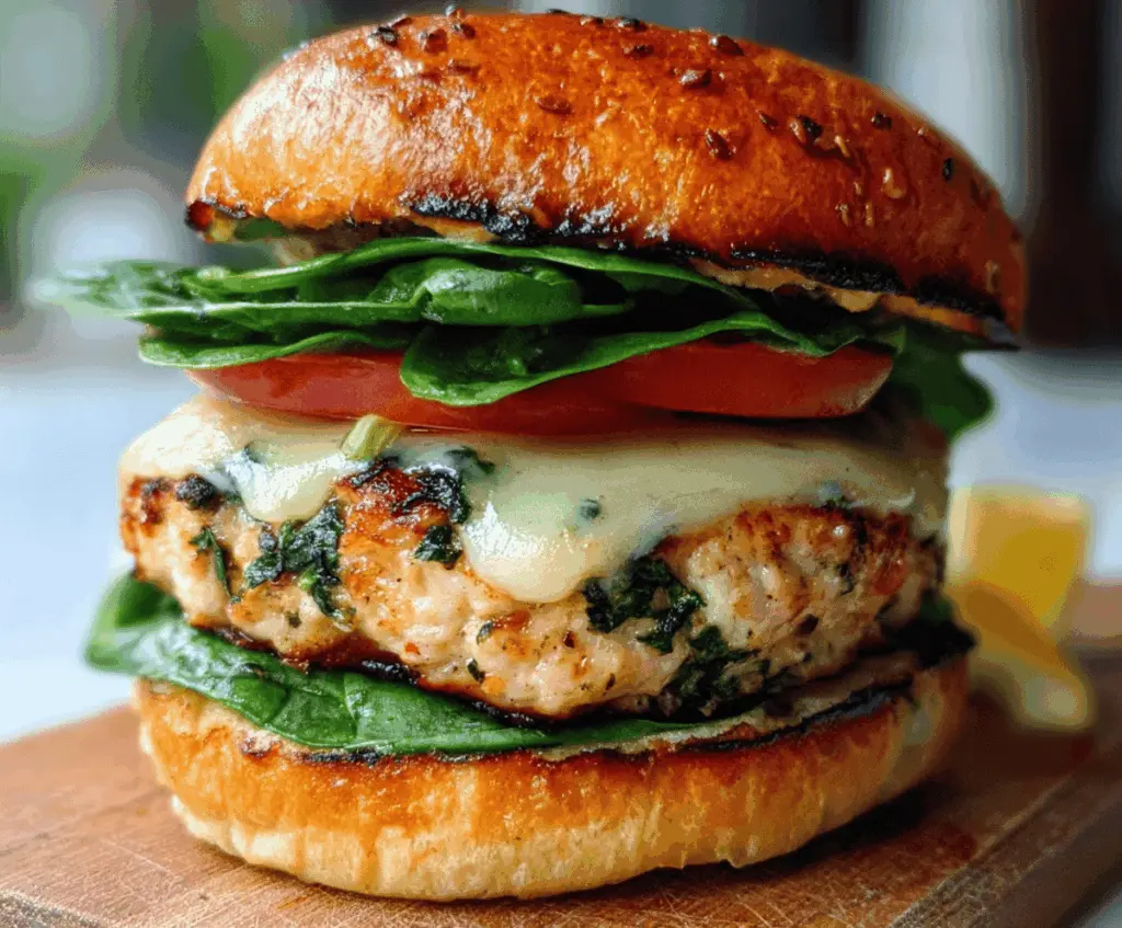 White Cheddar and Spinach Chicken Burgers Homemade